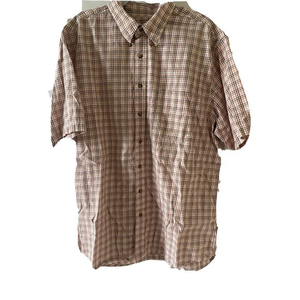 Eddie Bauer TXL Orange White Gray Plaid Button Short Sleeve Shirt Relaxed Fit XL